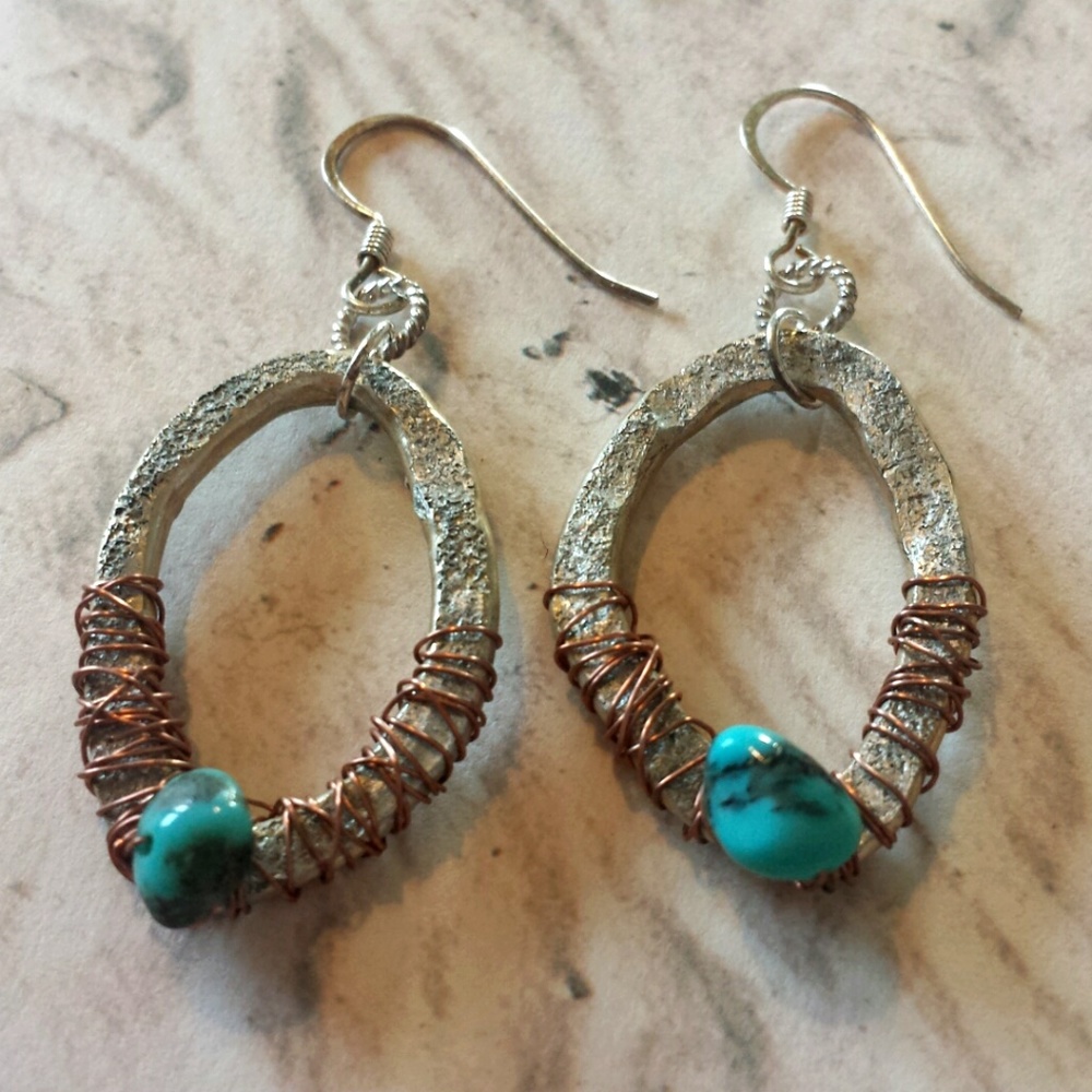 Sterling Silver Copper Kingman Turquoise Earrings